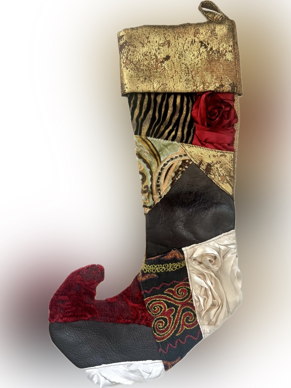 Patchwork Christmas Stocking - Gold, Red & Black